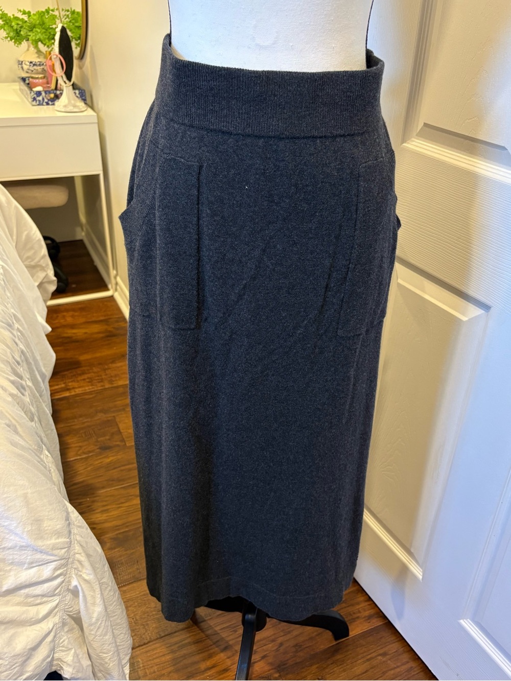 FIGS Cashmere Blend Knit Midi Skirt Charcoal Grey XL